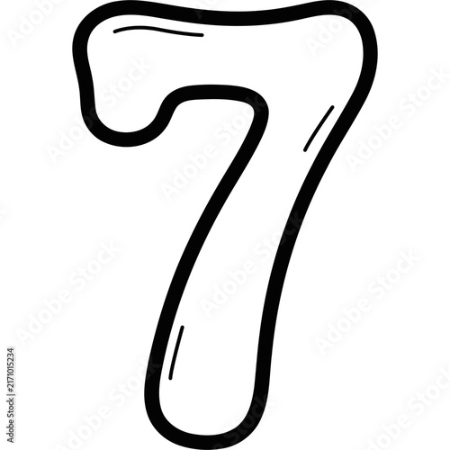 Cute hand drawn outline number 7 illustration
