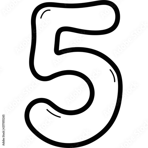 Cute hand drawn outline number 5 illustration