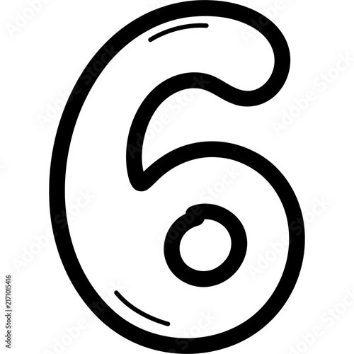 Cute hand drawn outline number 6 illustration