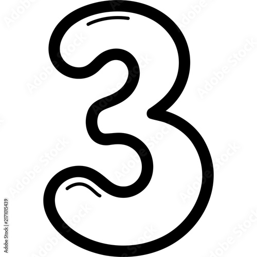 Cute hand drawn outline number 3 illustration