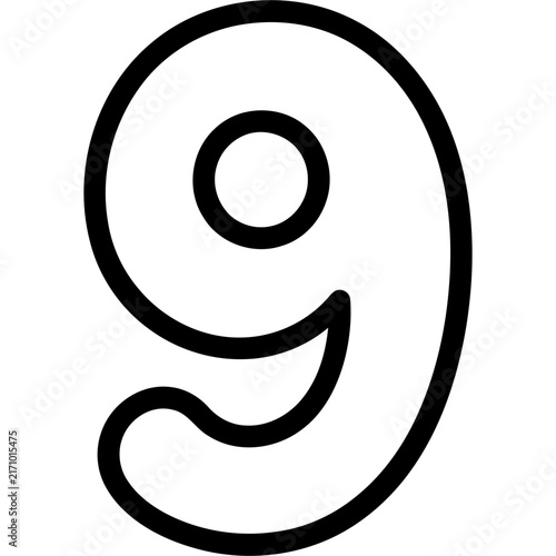 Cute hand drawn outline number 9 illustration