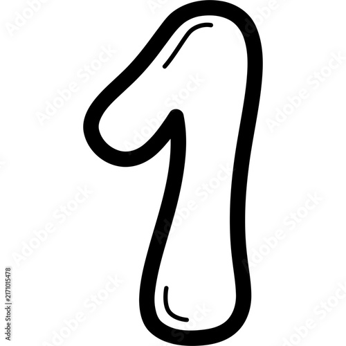 Cute hand drawn outline number 1 illustration
