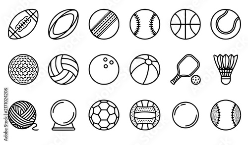 Sports and Recreation Ball Outline Editable Vector Icon Collection