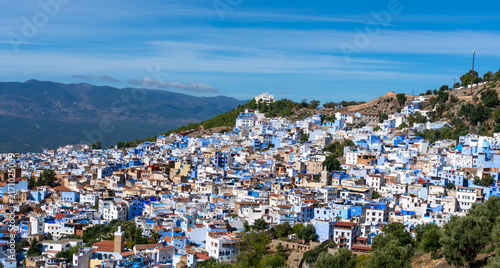Panoramic view of Blue City, Chefchaouen, Morocco, Africa. Chefchaouen is a mountain city known as the 