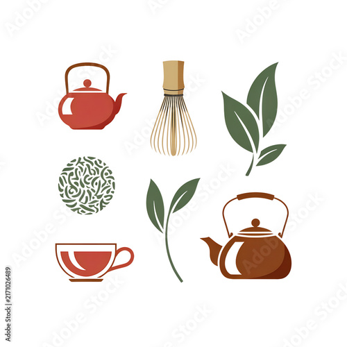 Set of Tea and Herbal Infusion Icons for Wellness and Beverage Themes