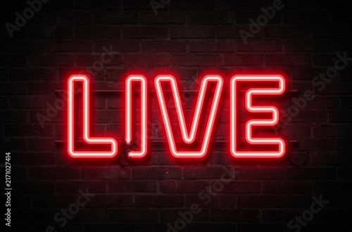 Neon light video gif LIVE bar sign glowing in the dark