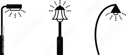 Street Lamp Icon Set with Modern and Vintage Lantern Vector Illustrations for Urban Lighting