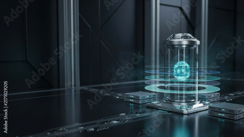 Futuristic Quantum Computing Core with Holographic Technology and Data Servers – Advanced Digital Innovation