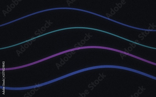 Blue, teal, and purple glowing wavy lines on a black background, creating a vibrant, abstract pattern with, rhythmic horizontal curves
