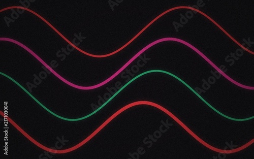 Abstract background, featuring four parallel, wavy lines in, red, pink, and, green colors set, against a solid, black textured backdrop surface