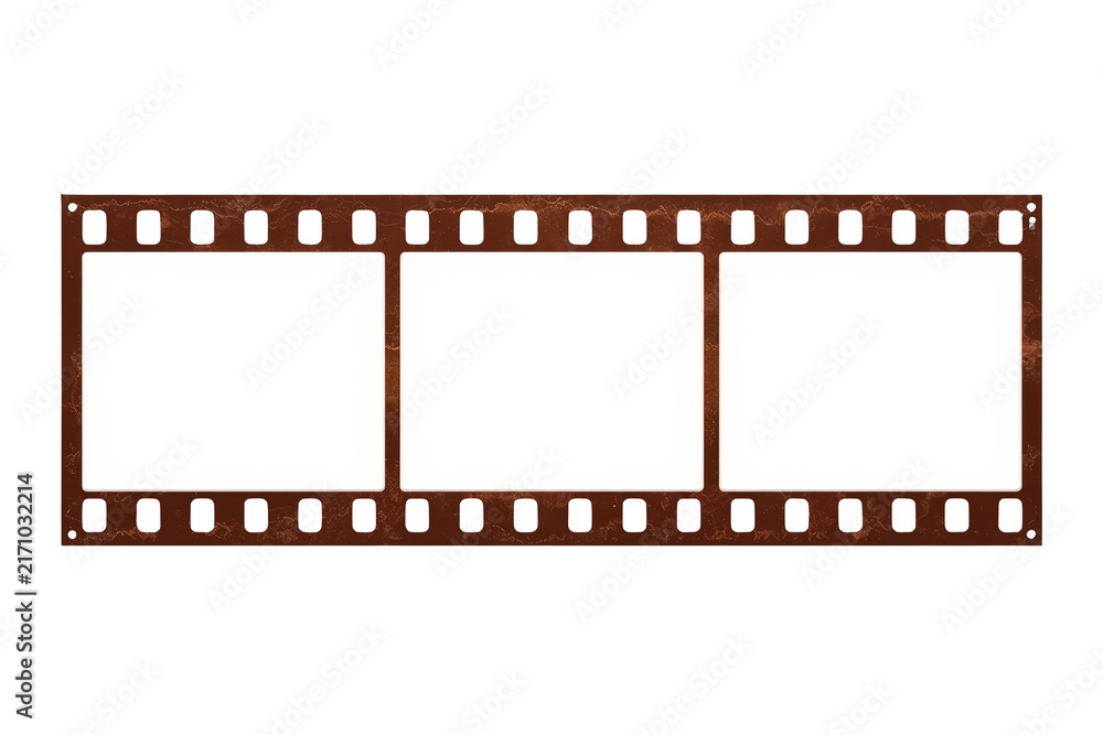Fototapeta premium Brown vintage film strip with three blank frames