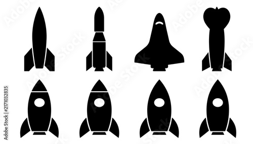 Rocket & Space Shuttle Icon Set – Mixed Style Black Silhouette Vector Icons