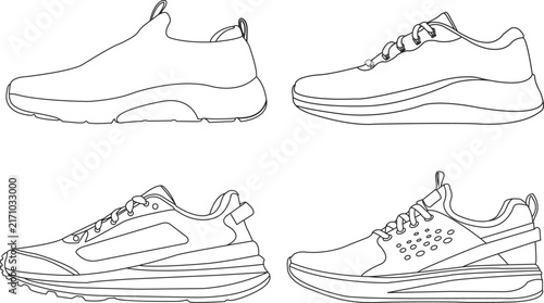 Konstfotografi Shoes sneaker vector icon, set of sneakers design vectors isolated, hand daw sne
