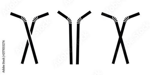 Drinking straw vector icon set isolated on white background, crossed flexible plastic straws symbols for beverage, drink, party, and cafe UI design