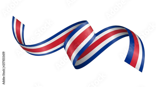 Costa Rica flag ribbon, waving national colors banner, patriotic silk streamer, decorative blue red white satin swirl