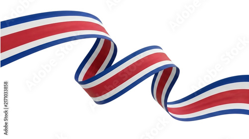 Costa Rica flag ribbon, waving national colors banner, patriotic silk streamer, decorative curly Costa Rican fabric