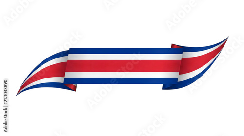 Costa Rica flag ribbon banner, waving national flag of Costa Rica, patriotic blue red and white silk fabric streamer