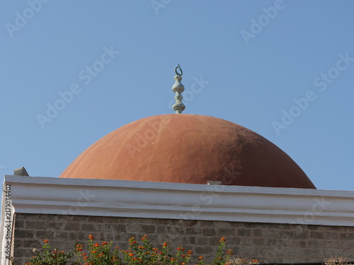 Obraz na plátně Ottoman mosque dome with crescent moon spire in Rhodes, Greece