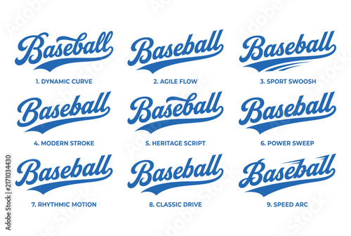 Blue Baseball Script Typography Logo Designs Vector Set
