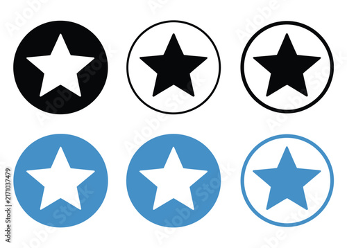 Foto Assorted circular star rating icons in multiple colors, customer review feedback symbols for quality scores, satisfaction levels, ranking systems, and evaluation interfaces