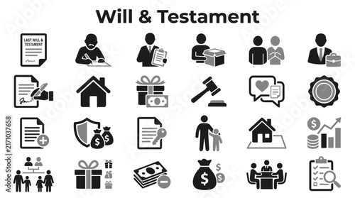 Foto Set of Will and Testament Legal Icons for Estate Planning and Inheritance Law