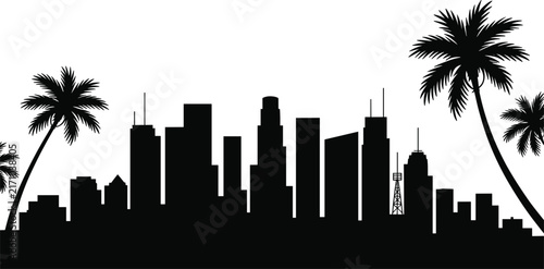 Fotografie Los Angeles California City Skyline Silhouette Featuring Downtown Skyscrapers an