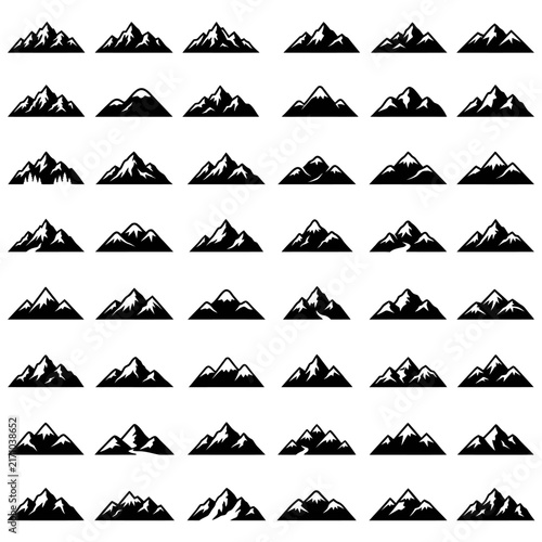 Collection of Mountain Peak Silhouettes for Nature Branding and Graphic Design