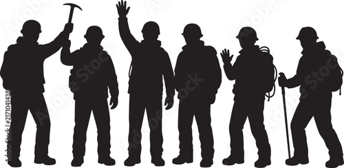Group of Hikers with Backpacks and Trekking Gear Silhouette Vector Illustration for Outdoor Adventure Posters and Travel Designs
