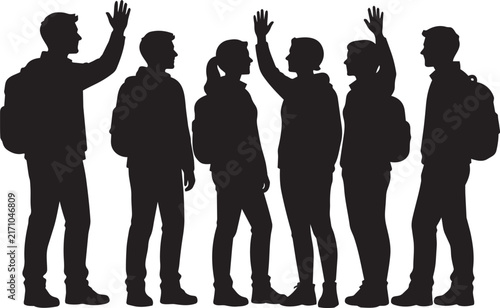 Group of Students Raising Hands Silhouette Vector Illustration - School Classroom Engagement Concept Art