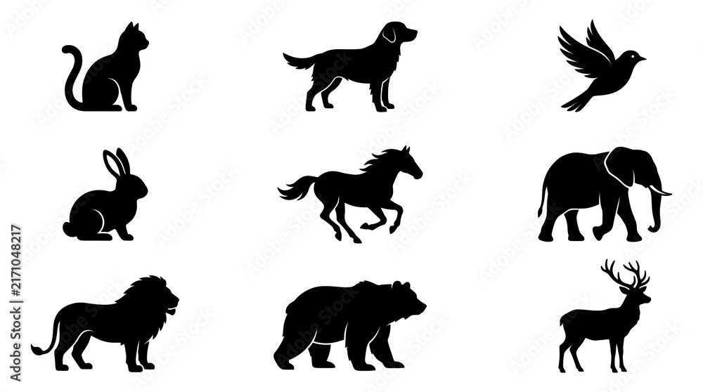 Fototapeta premium Farm Animals Silhouettes Vector Collection for Farm, Agriculture, Rural Life, Livestock, Countryside and Animal Illustration Design