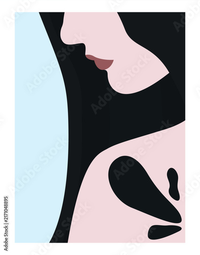 Minimalist abstract female profile portrait illustration
