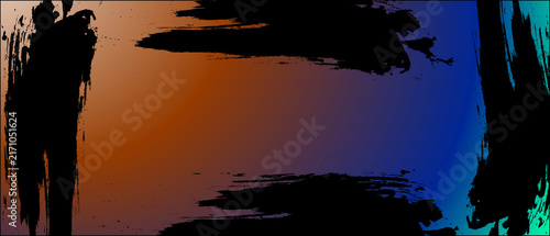 Abstract Grunge Brush Stroke Frame with Colorful Orange Blue Gradient Background