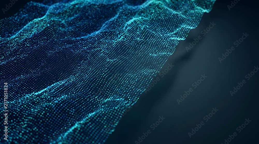 Naklejka premium Abstract blue digital particle wave background representing data flow and network technology.