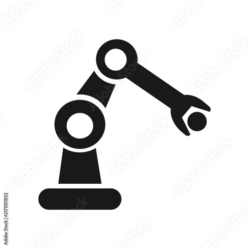 Industrial robotic arm vector icon for automation, manufacturing, and technology symbol
