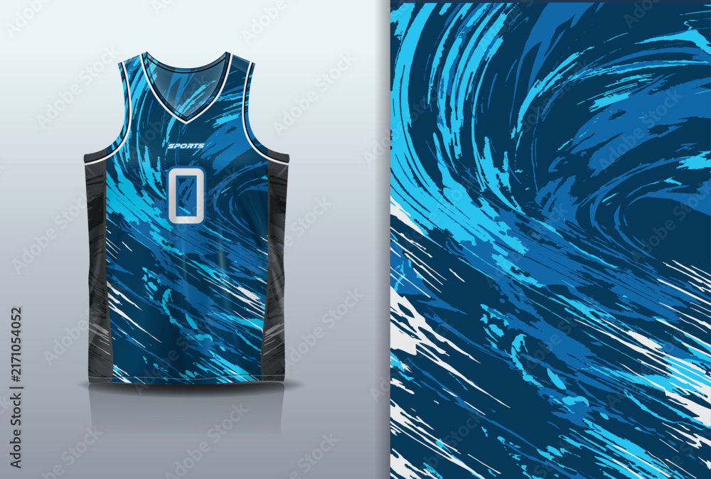 Fototapeta premium Basketball Jersey Sport Streetwear Design Abstract Grunge Wave Brush Pattern Blue Cyan White Sublimation Fashion