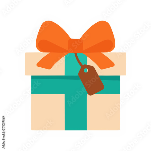 Gift box with orange bow and tag