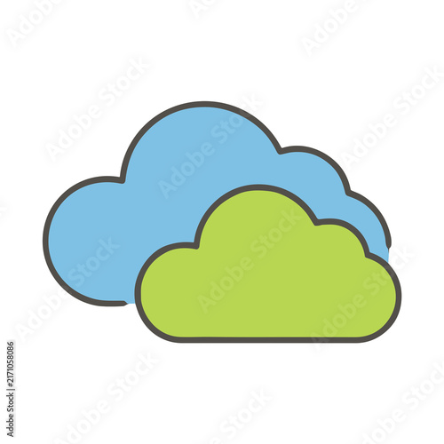 Two stylized clouds, blue and green isolated on transparent background