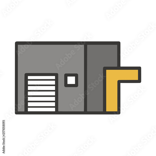 Warehouse building icon with rolling door