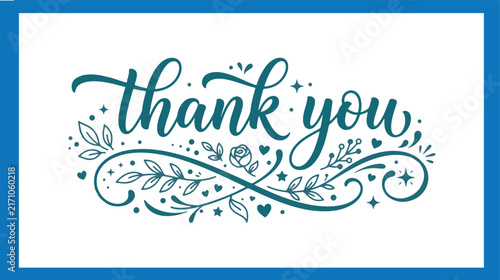 Elegant Thank You Hand Lettering with Decorative Floral Swirls