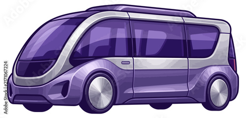 Futuristic autonomous electric shuttle bus for modern urban public transportation services.