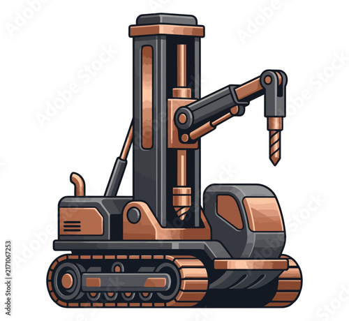 Mining drilling vehicle icon or logo design for heavy construction and industrial machinery.