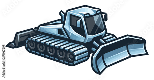 Snow groomer vector illustration of a tracked snowcat vehicle for mountain resort maintenance.