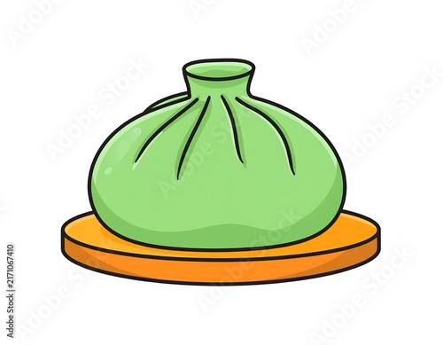 Green ceramic teapot with wooden handle and lid.