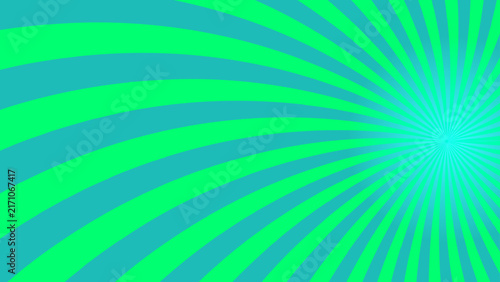 Bright cyan and green abstract swirl sunburst vector background for comic banner