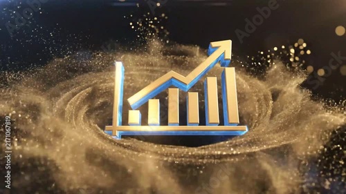 Low-angle view of golden graph rising in dark space