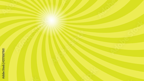 Lime green spiral sunburst abstract background with twisted radial rays and center burst