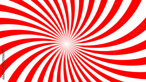 Red and white spiral sunburst background with radial twisted rays and center glow