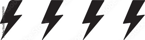 Set of four black lightning bolt shape icons isolated on white background
