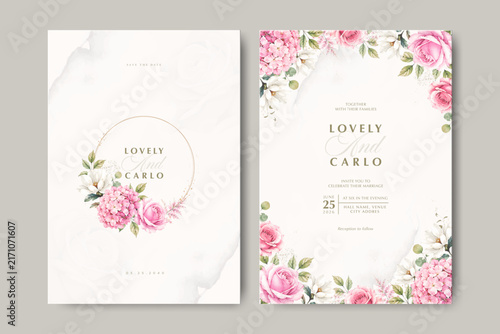 beautiful wedding invitation card set with floral watercolor