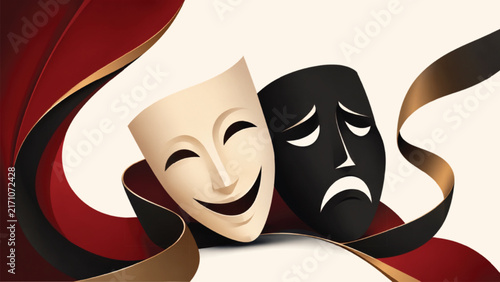 Vector paper cut theater festival poster template on brown background

